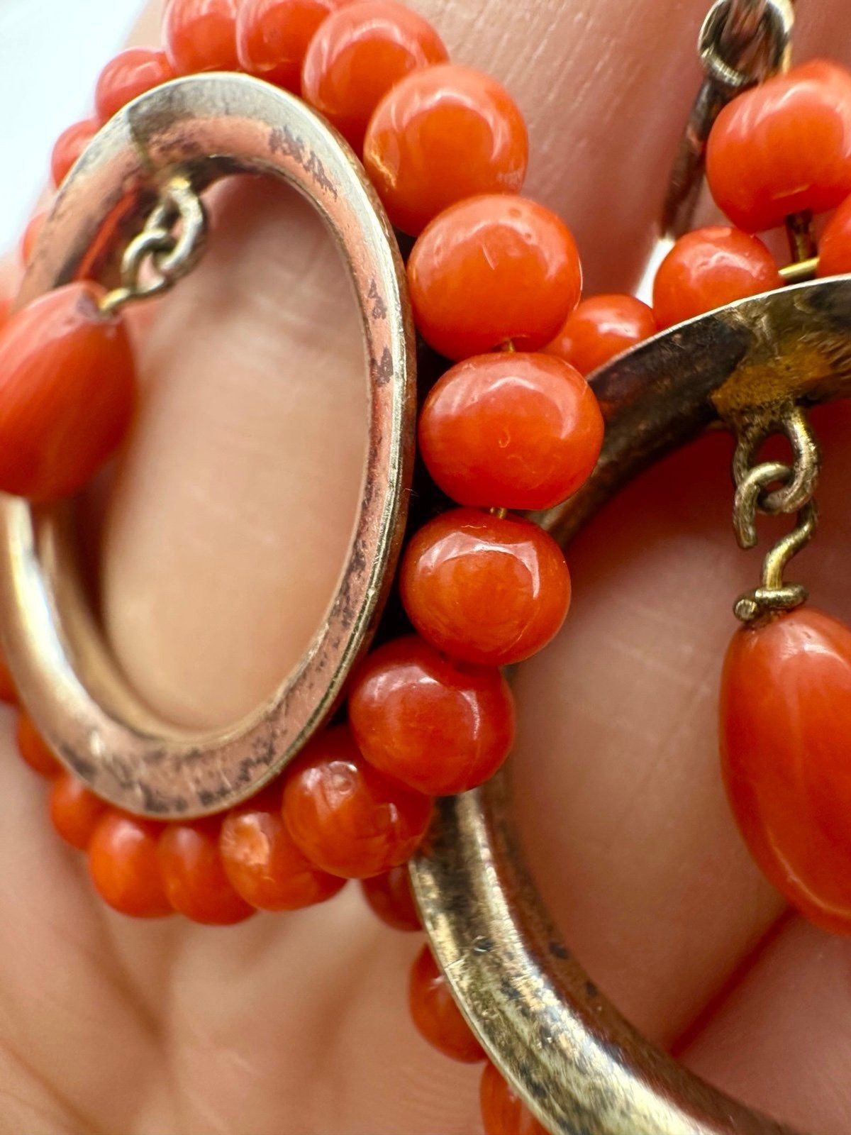 Antique Victorian 835 silver natural red coral screw back Earrings