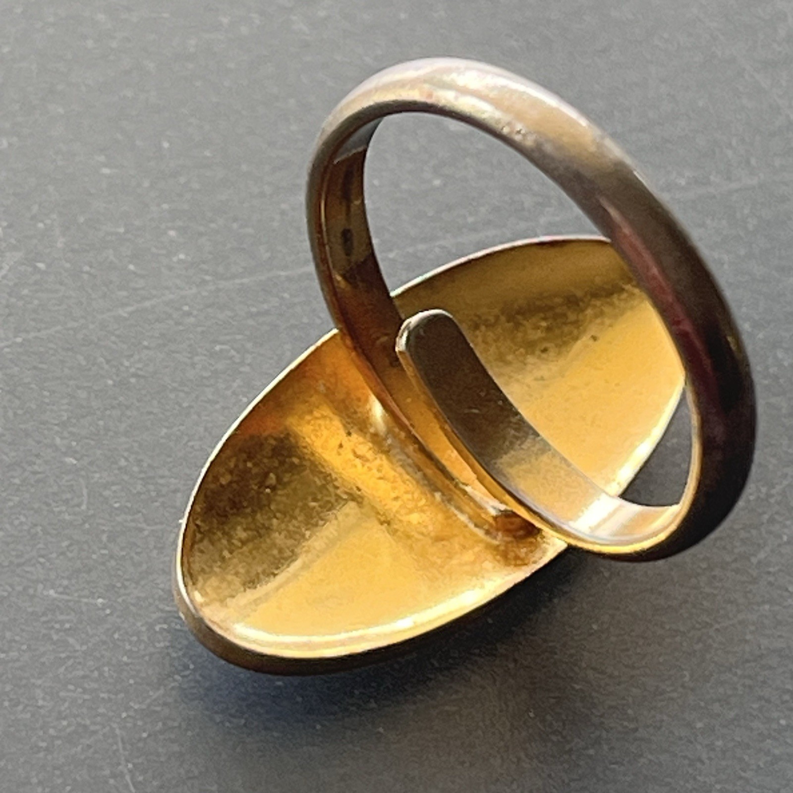 Vintage Monogram Signet Oval Yellow Gold Plated Ring Size 6 Adjustable Band