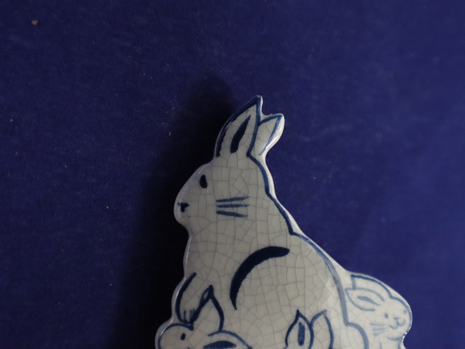 Bunny Rabit Family BROOCH Pin Blue & White Artist Signed