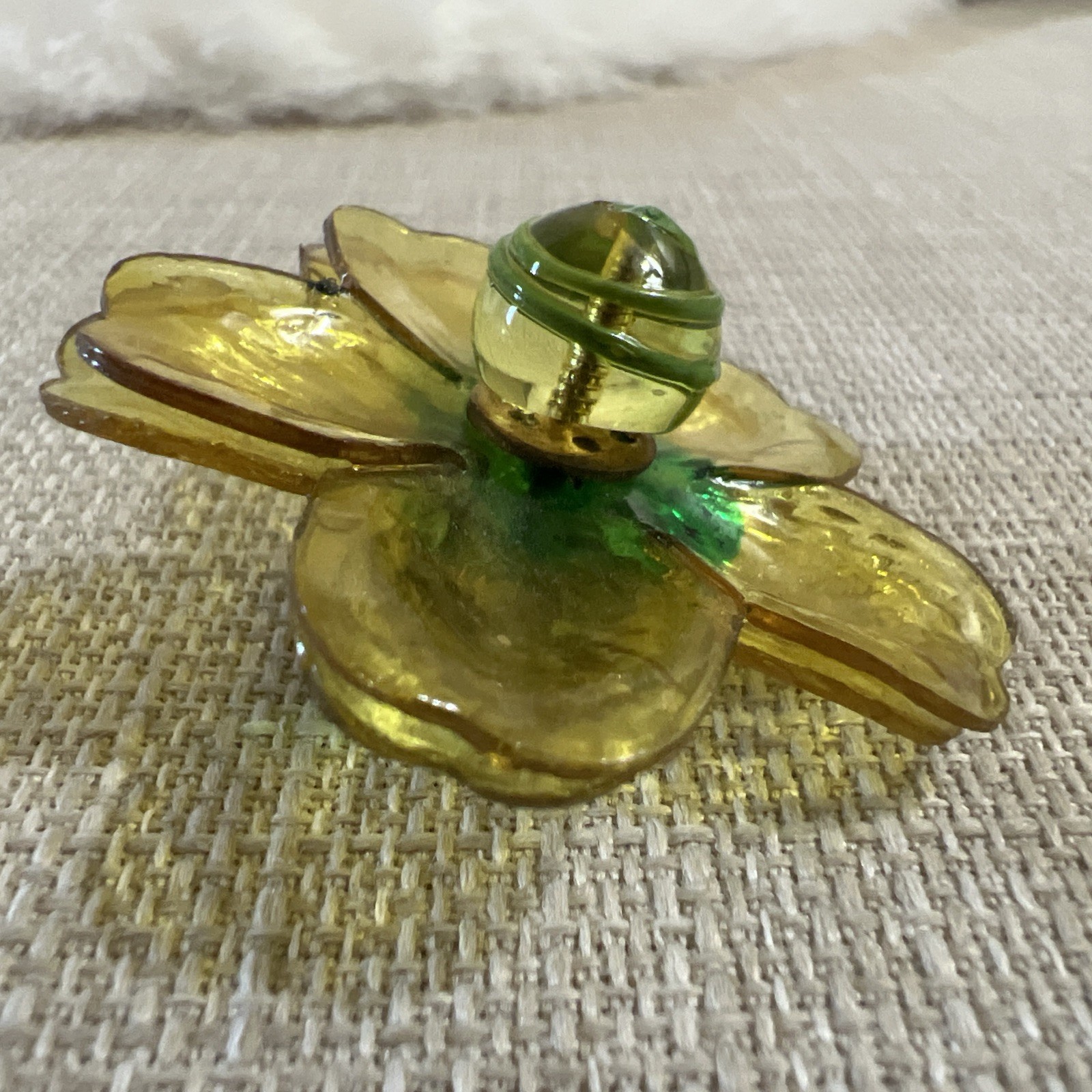 Vintage Cellulose Acetate Yellow Double Layer Petal Floral Clip On Earrings