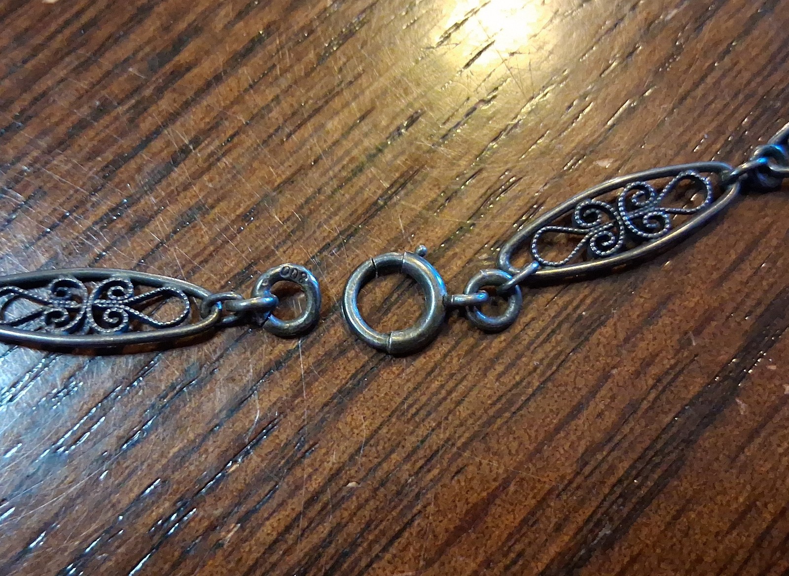 Antique Victorian 800 Silver Filigree Chain 31-32″ Missing Bead See Pics/Descrip