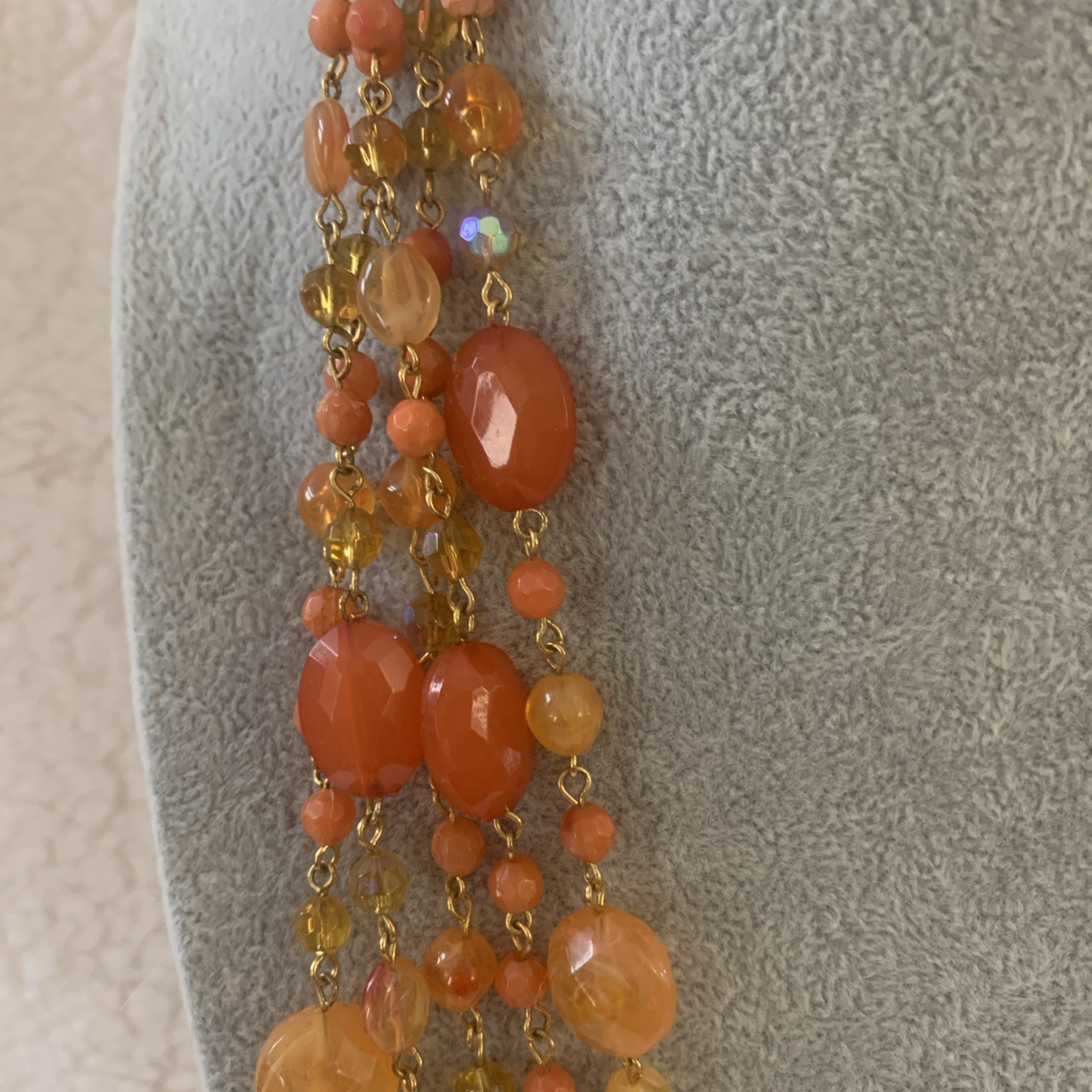 Joan Rivers Necklace Orange Amber Beads 5 Strands Various Lengths Very Good Cond