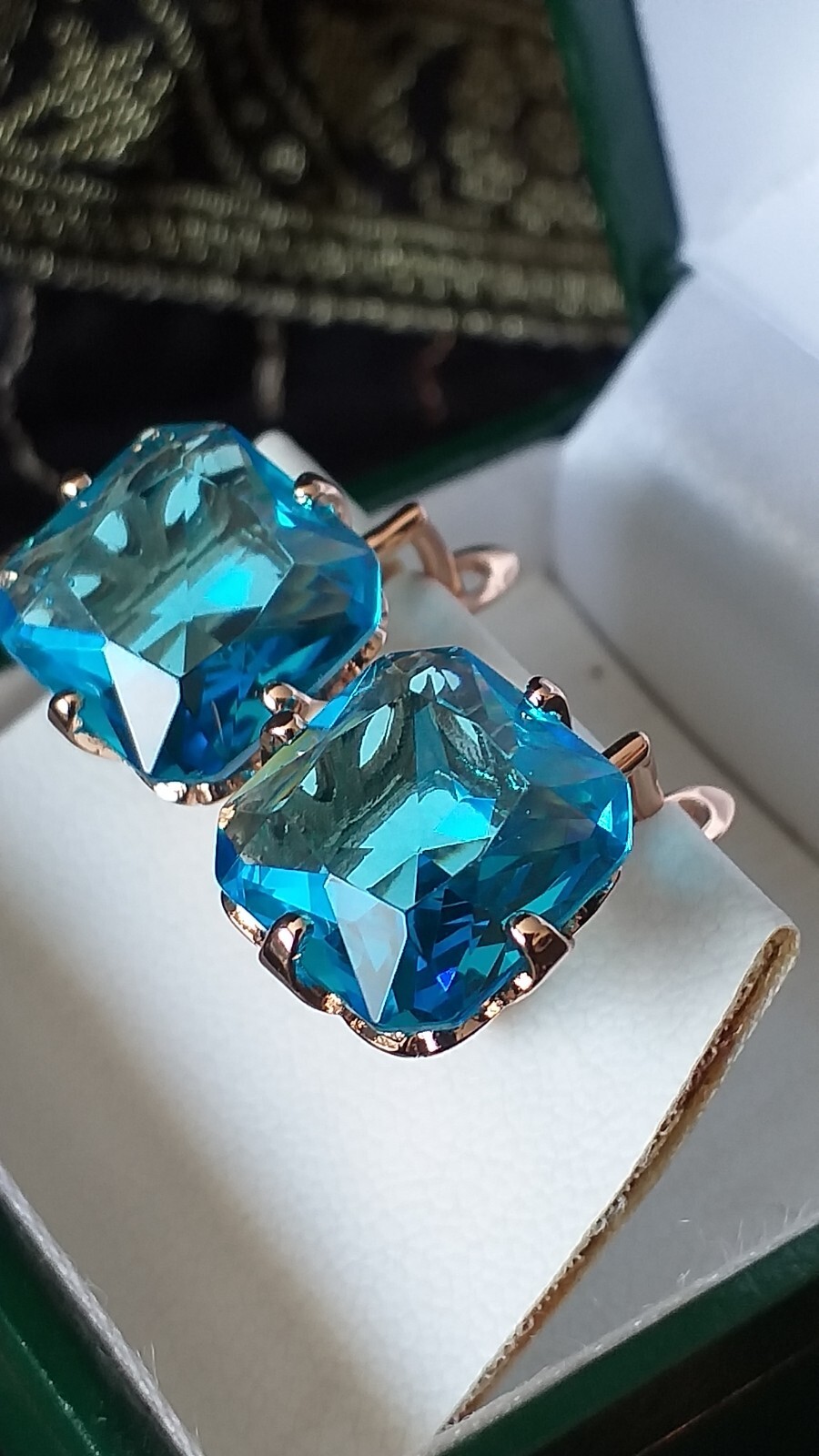 Vintage 1990-s 14 Ct Rolled Gold Large Blue Topaz Earrings-Hallmarked 585 RG