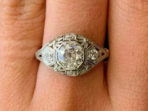 Vintage Art Deco Style Round Cut Lab Created Diamond 925 Silver Birthday Ring