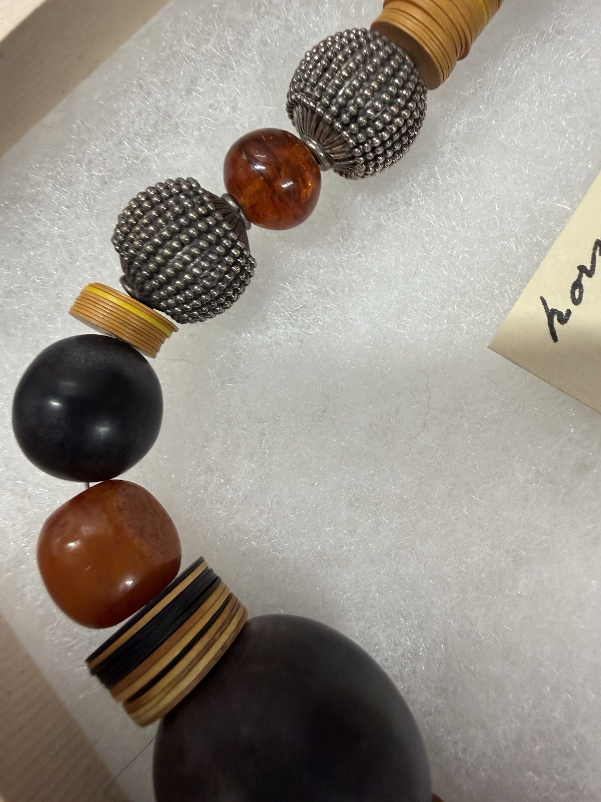 Vintage Chunky Ethnic Statement Necklace – Horn, Amber, African Paper Beads