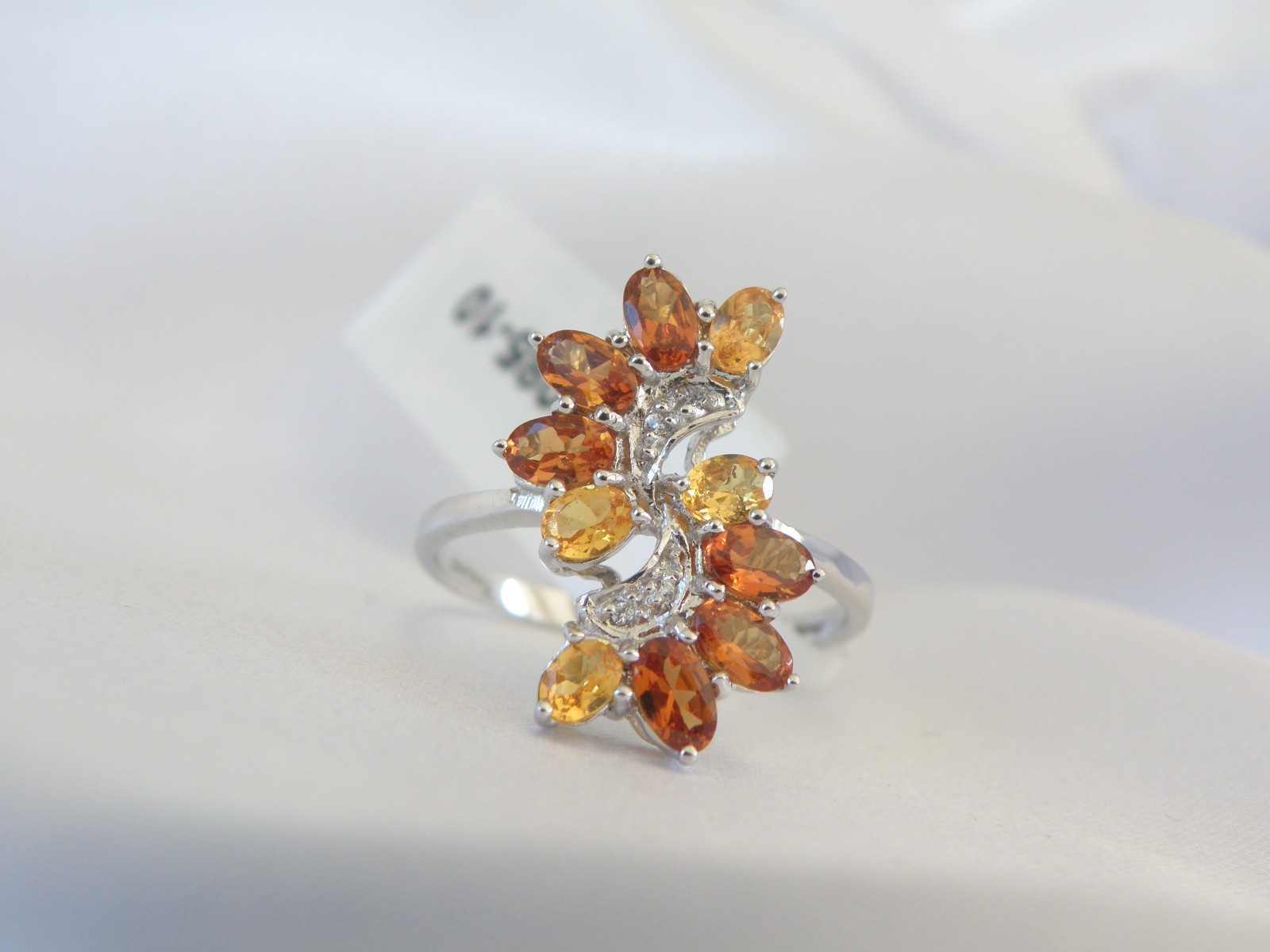 Designer Sterling Silver 925 Natural Mandarin Orange Garnet Ring Size 10