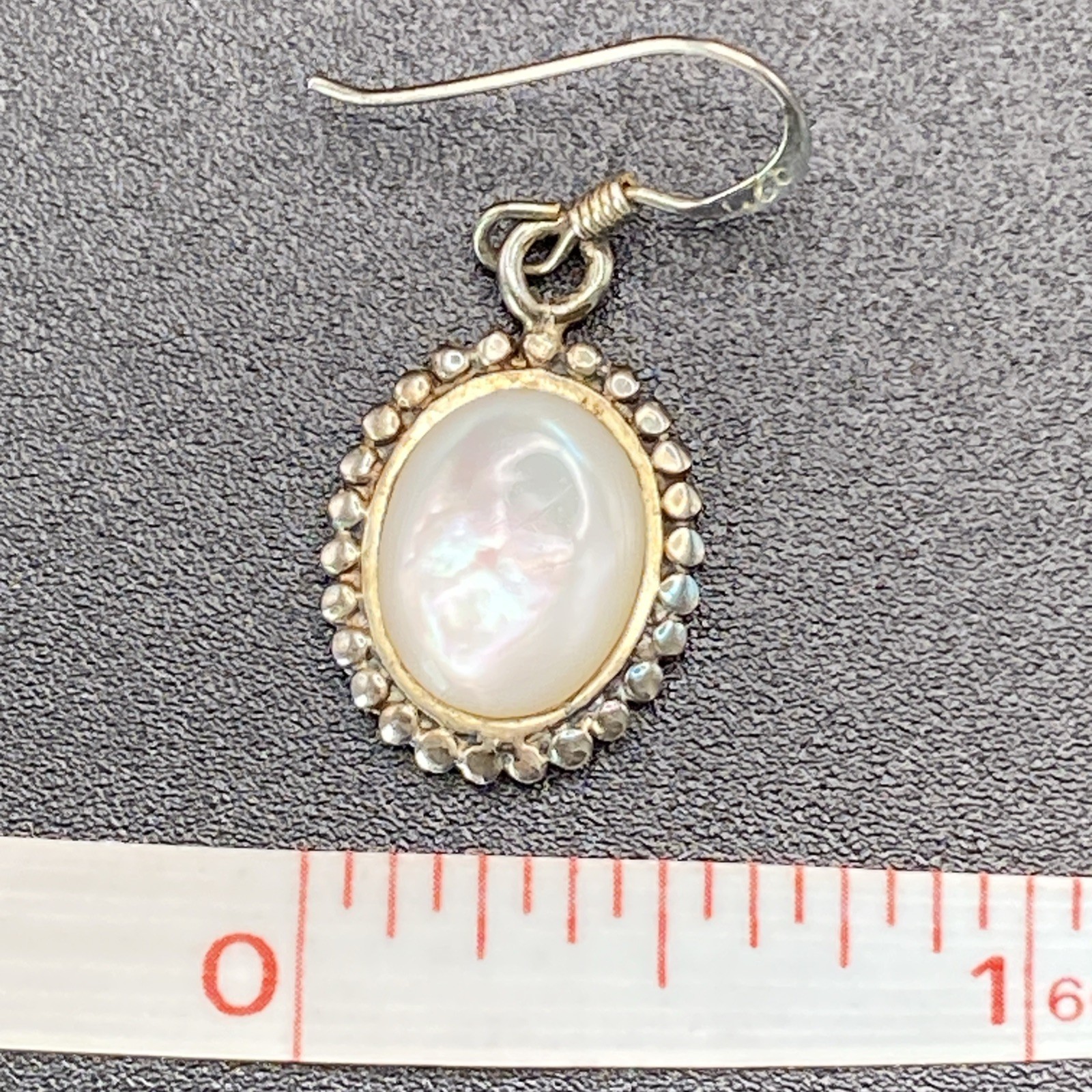 925 Sterling Silver Mother Of Pearl Silver Tone Vintage Earrings Fish Hook
