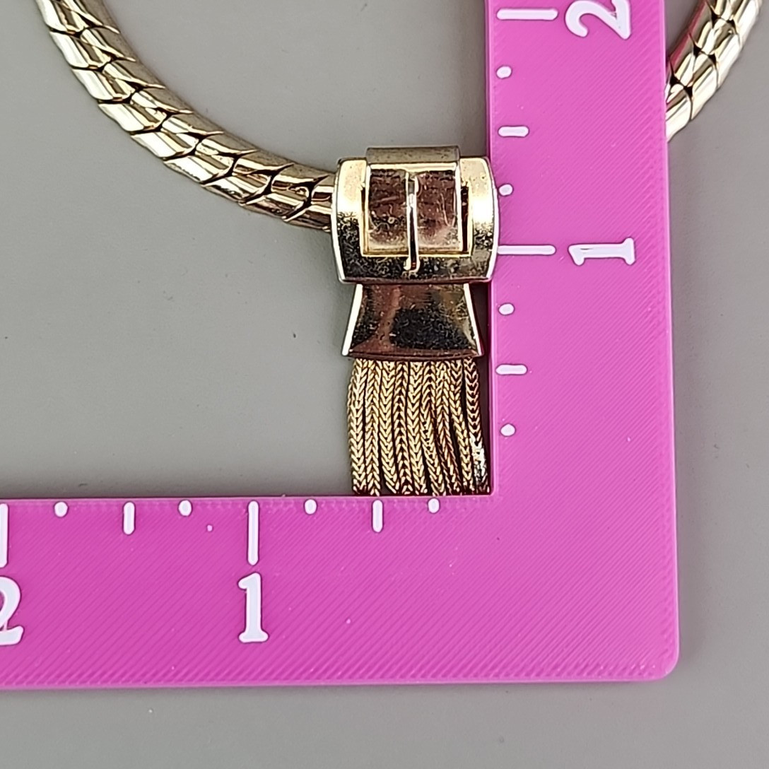 Vintage Chain Tassel Necklace Herringbone Gold Tone Floating Buckle Pendant 15.5