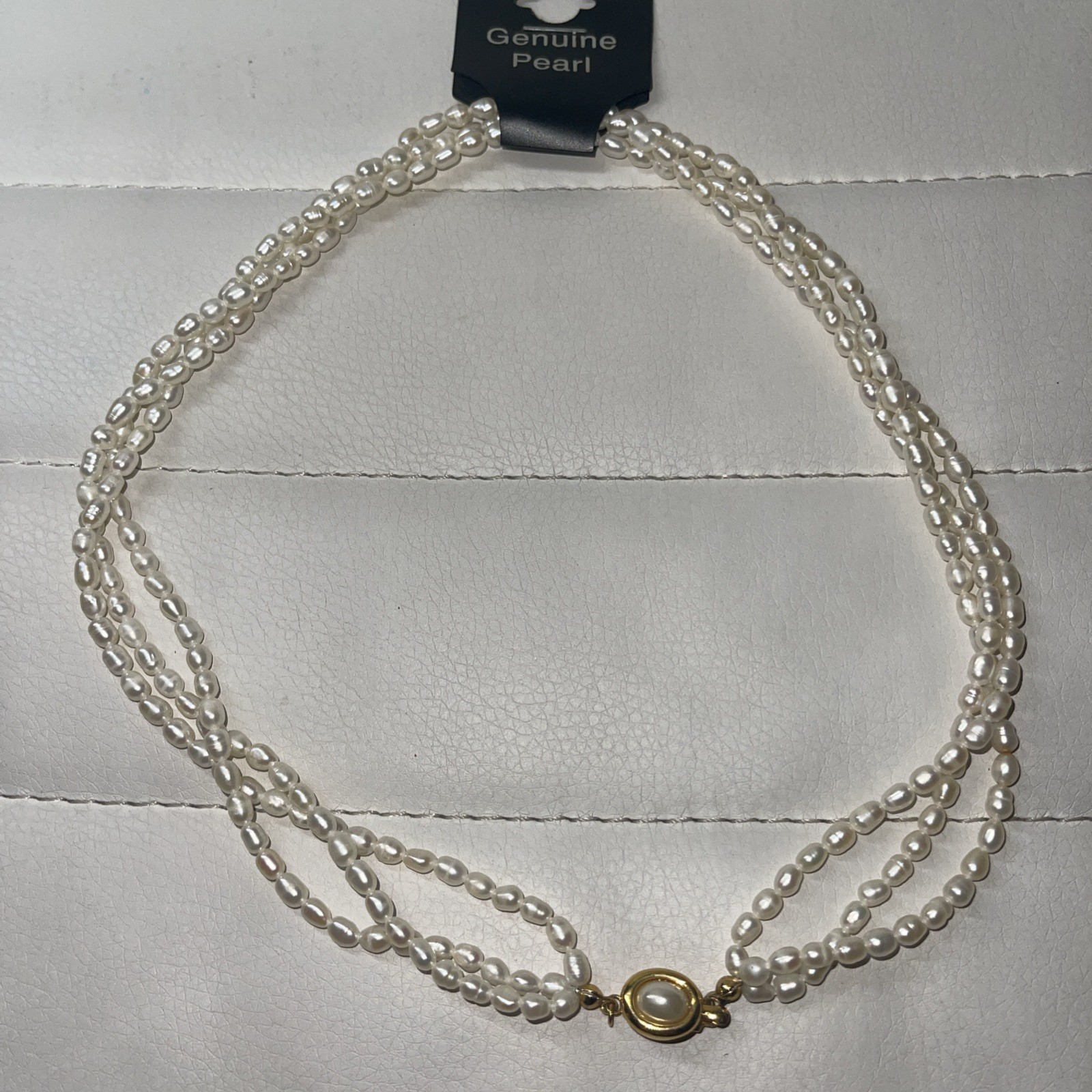 Vintage New Freshwater Seed Pearl Necklace Three Strand 17″ Solid Clasp NEW