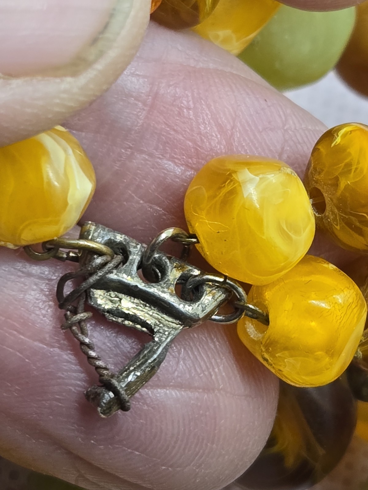 Vintage Swirl Plastic Triple Strand Necklace- great colors