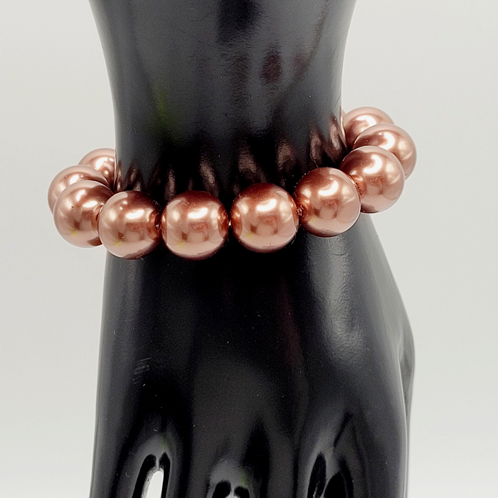 Hematite Chunky Rose Gold Coppery Metallic Hue Round Beaded Stretch Bracelet