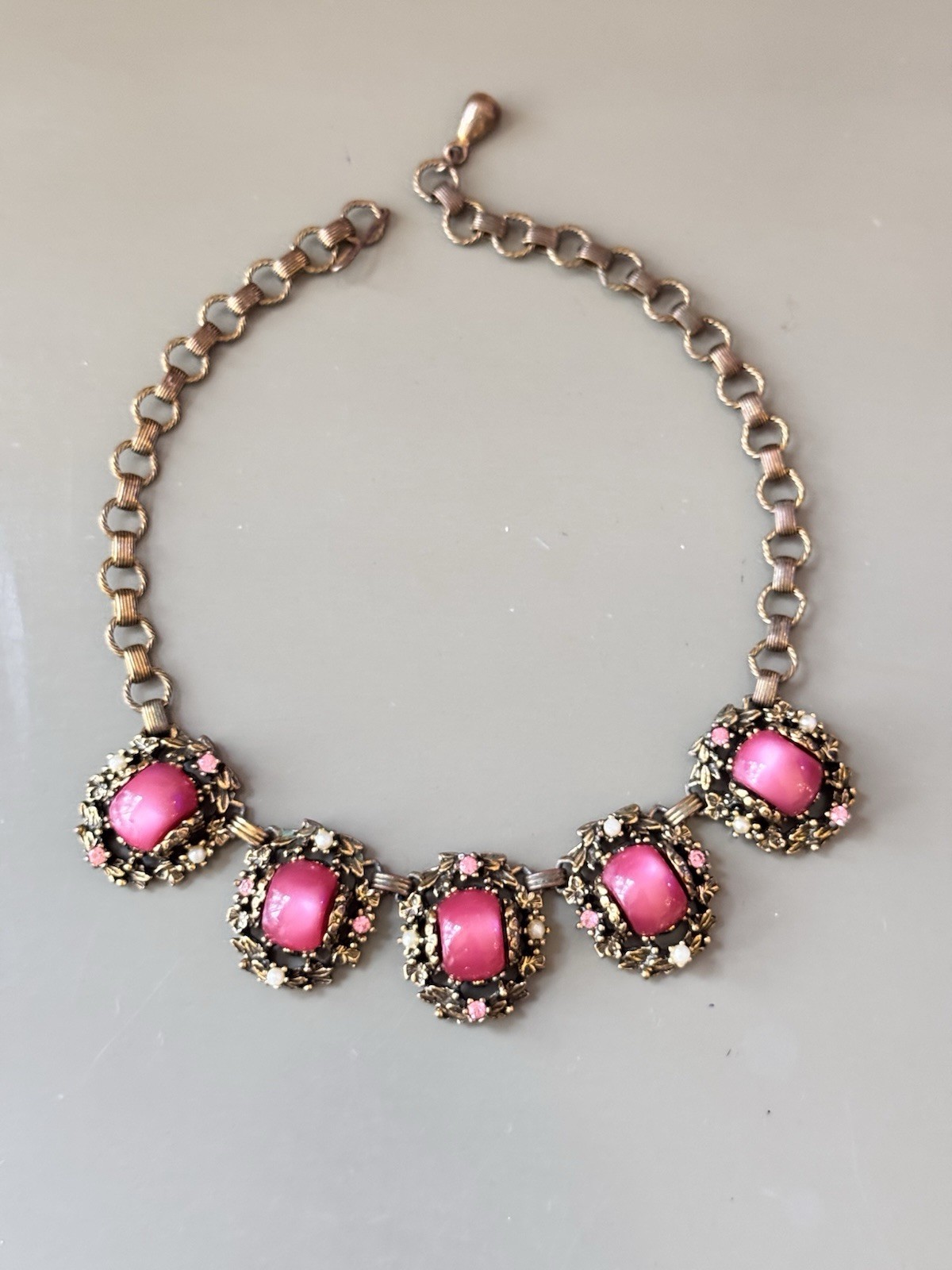 Vintage SELRO SELINI Baroque Necklace, Bracelet & Earring Set, Pink Moon Glow