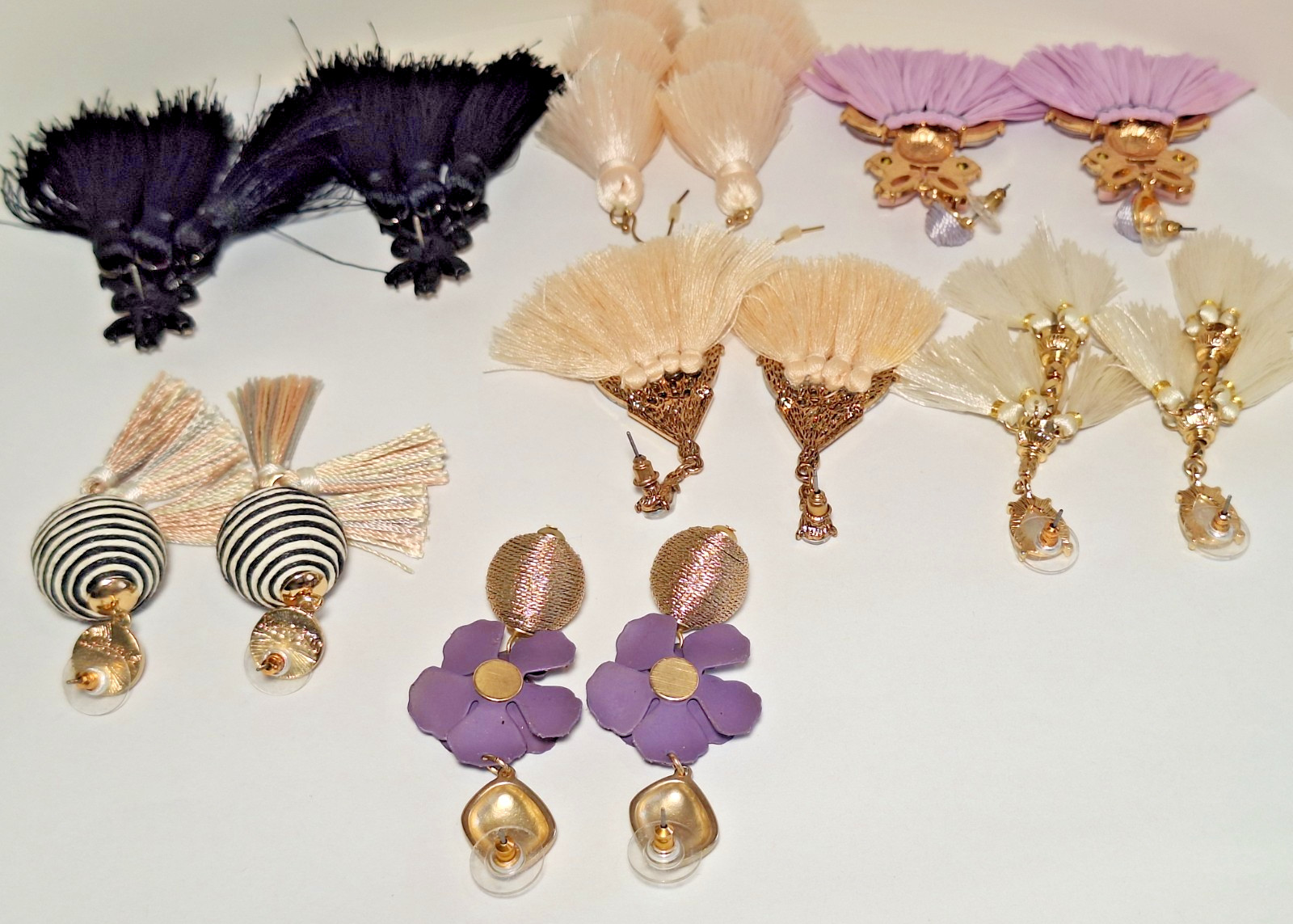 Lot of 5 Pairs Vintage Unbranded & 2 Branded Tassel Fashion Pierced Earrings