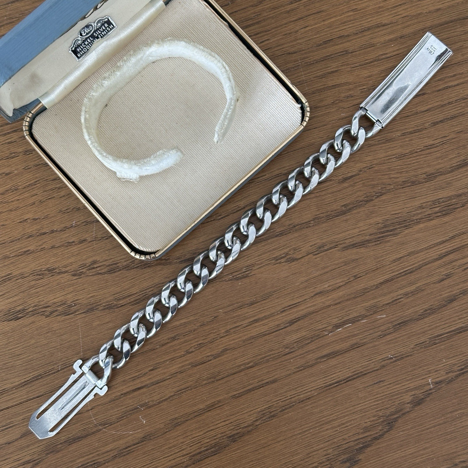 Vintage ELCO Nickel Silver Identity ID Curb Chain Bracelet 8″ MCM “Chris”