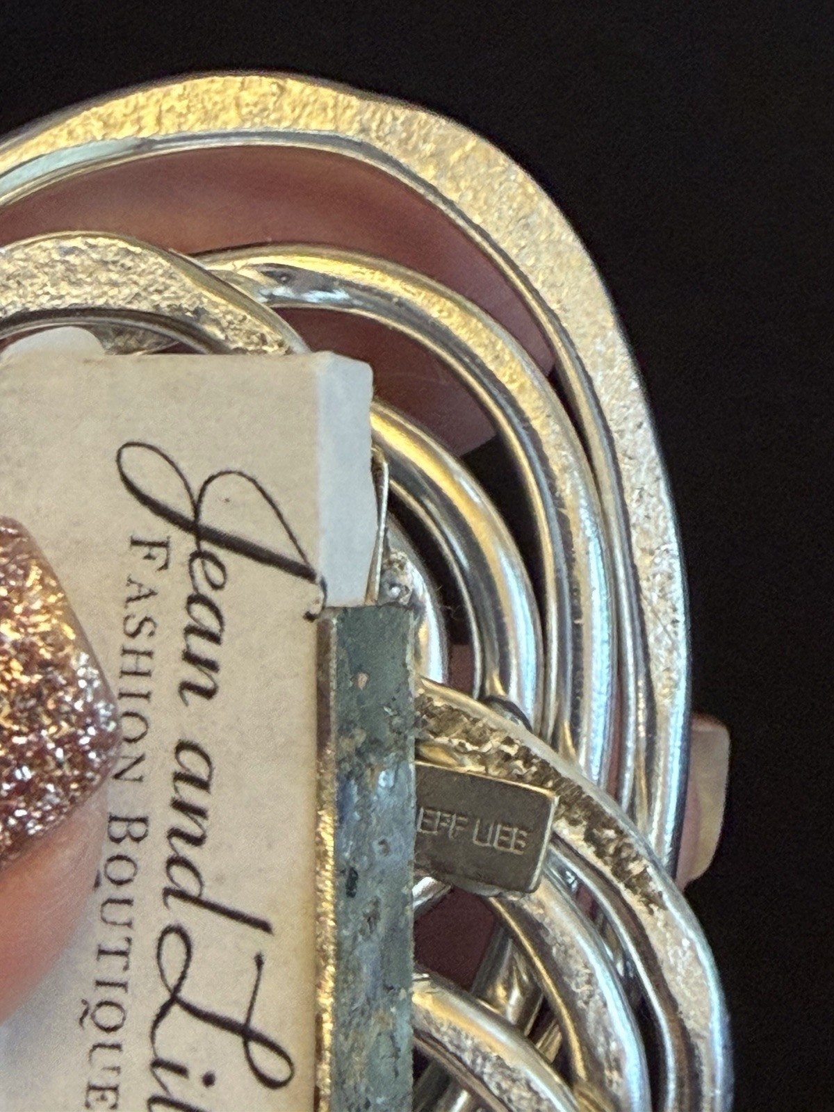 NEW Vintage Jeff Lieb Silver Tone Swirl & Pearl Swarovski Crystal Magnet Brooch