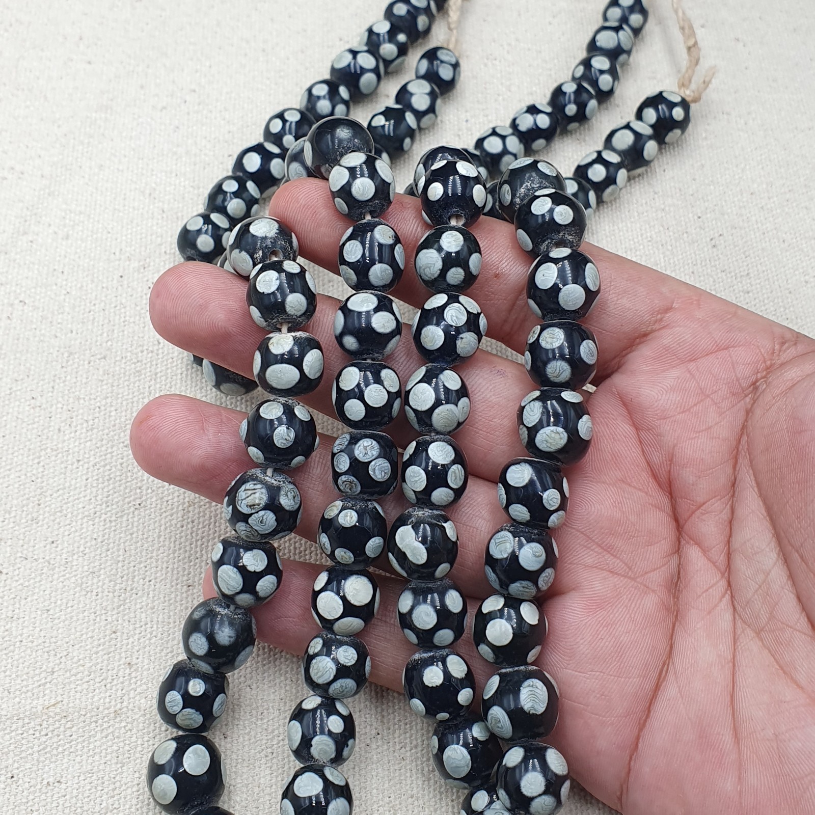 Authentic Vintage African Glass Beads Necklace Skunk Bead Design
