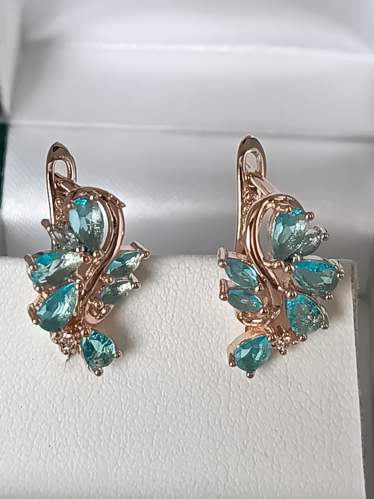 Vintage 1990-s 14 Ct Rolled Gold Aquamarine Zircons Earrings – Hallmarked 585 RG