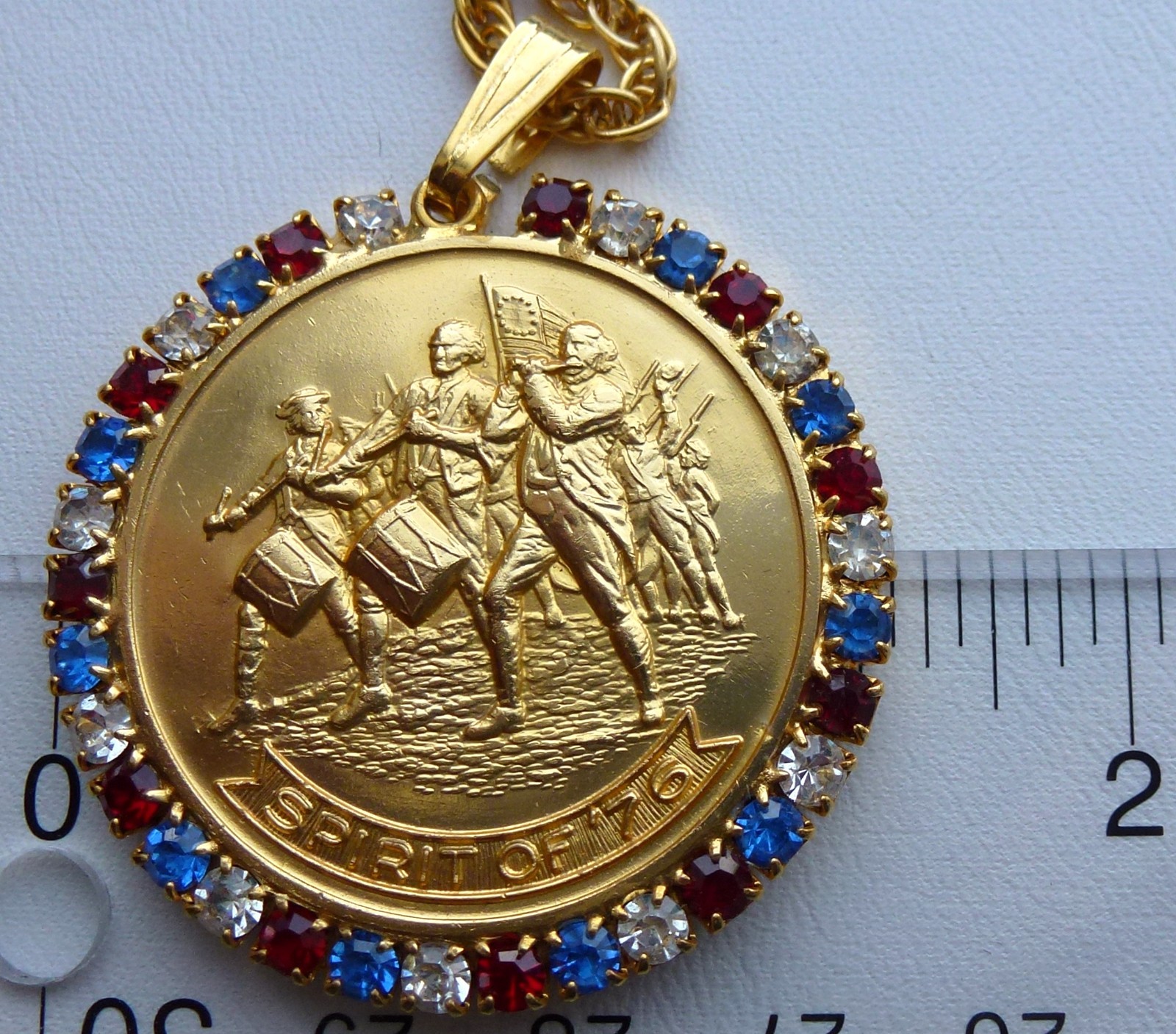 NOS Patriotic Red White Blue Rhinestone Spirit of ’76 Bicentennial Necklace