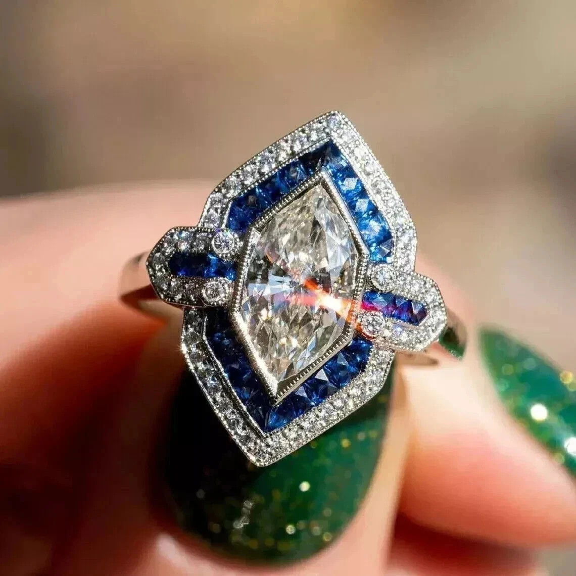 3Ct Art Deco Style Lab Created Diamond Engagement Wedding 14K White Gold FN Ring