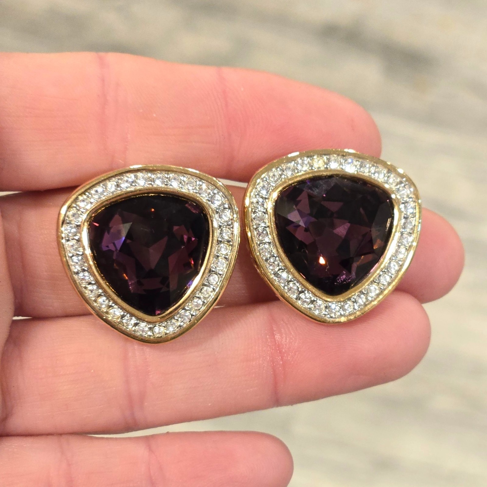Vintage Swarovski Crystal earrings amethyst colored faceted stones clip on rare