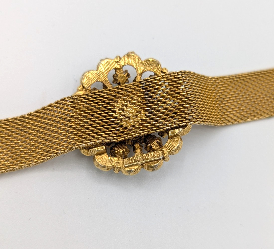 Vintage FLORENZA Mesh Choker Necklace Gold Tone Red turquoise Victorian Revival