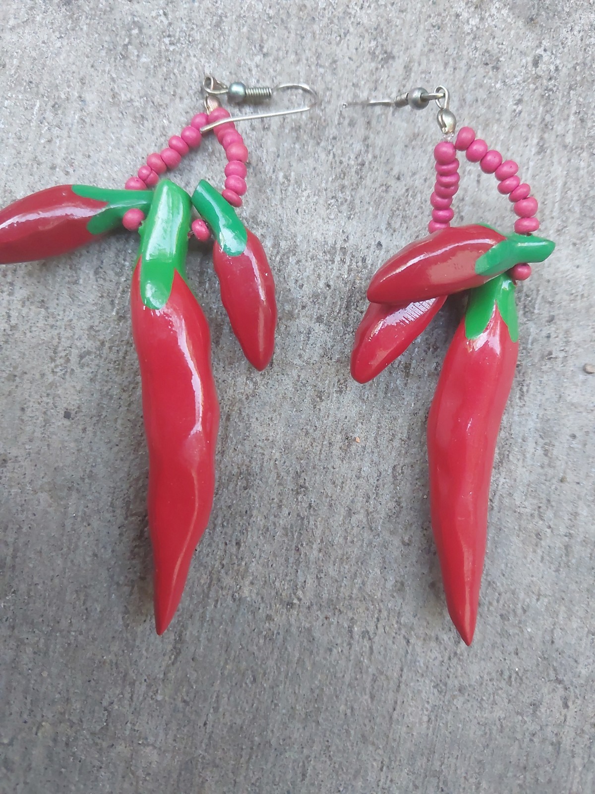 Ladies Red & Green Hot Chili Pepper Dangle Drop Earrings