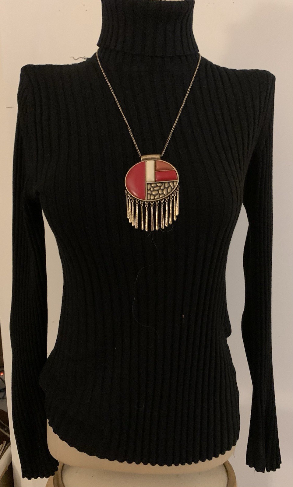 Vintage Abstract Colorful Large Pendant Necklace With Adjustable Chain