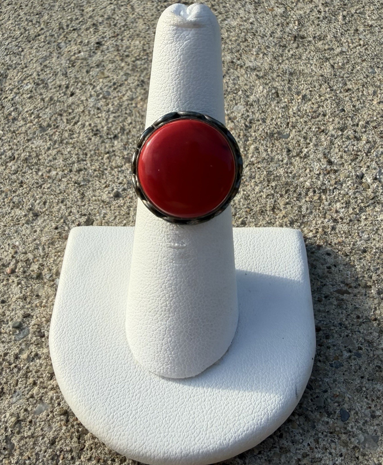 Native Sterling Silver Round Red Coral Ring Sz 6