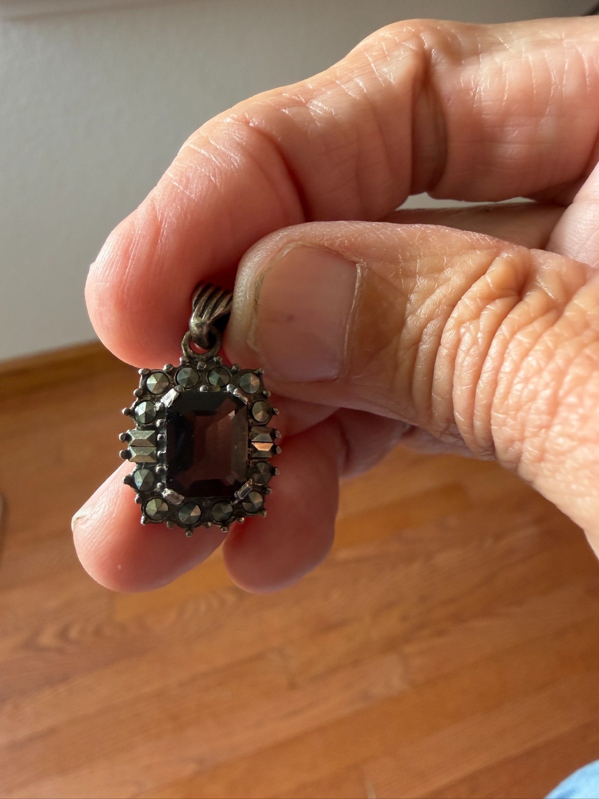 Lovely Antique Sterling Silver pendant with Smoky Quartz and Marcasite