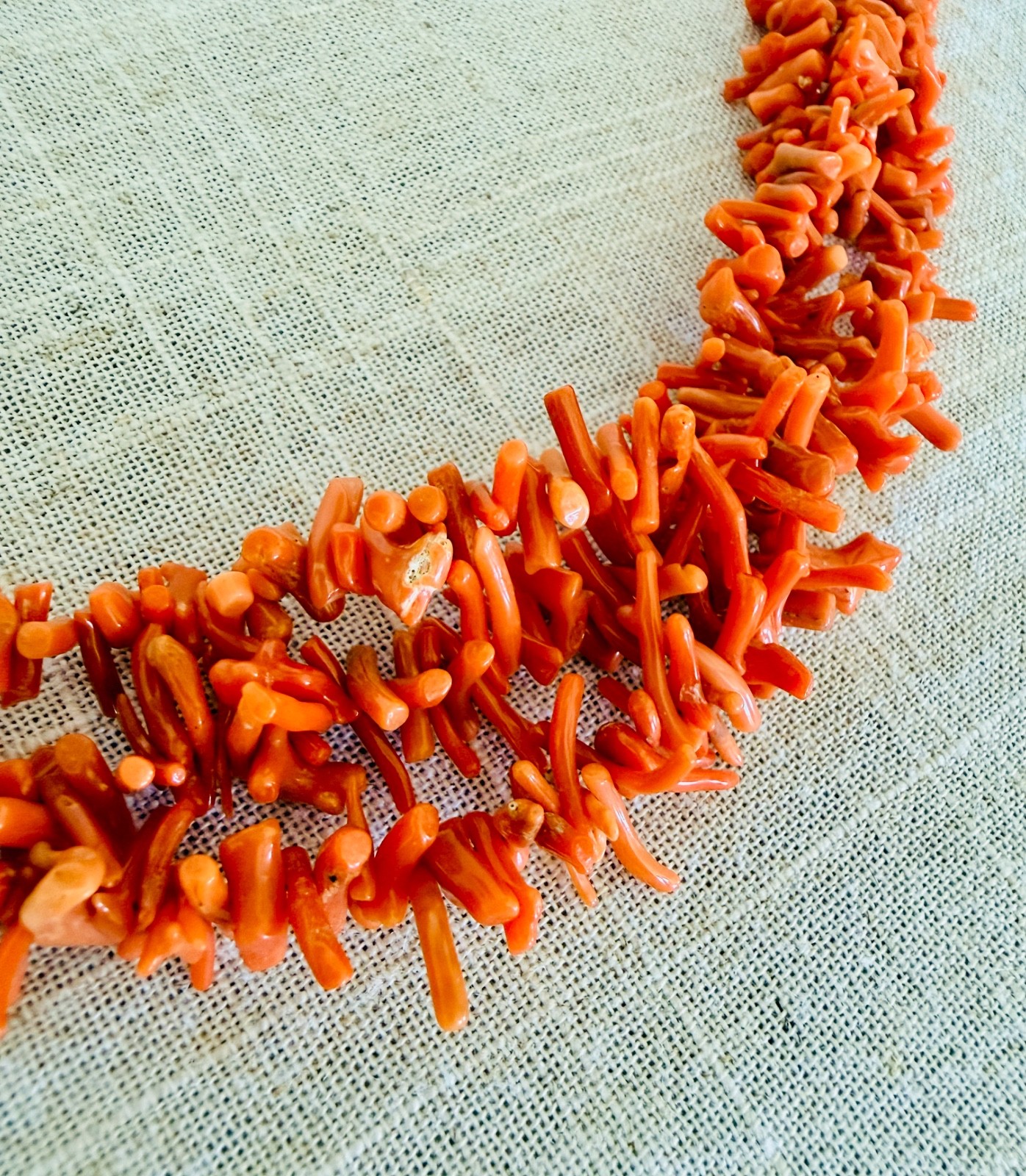 Vintage Natural Branch Coral Multi-Strand Necklace | Salmon Orange | Fringe