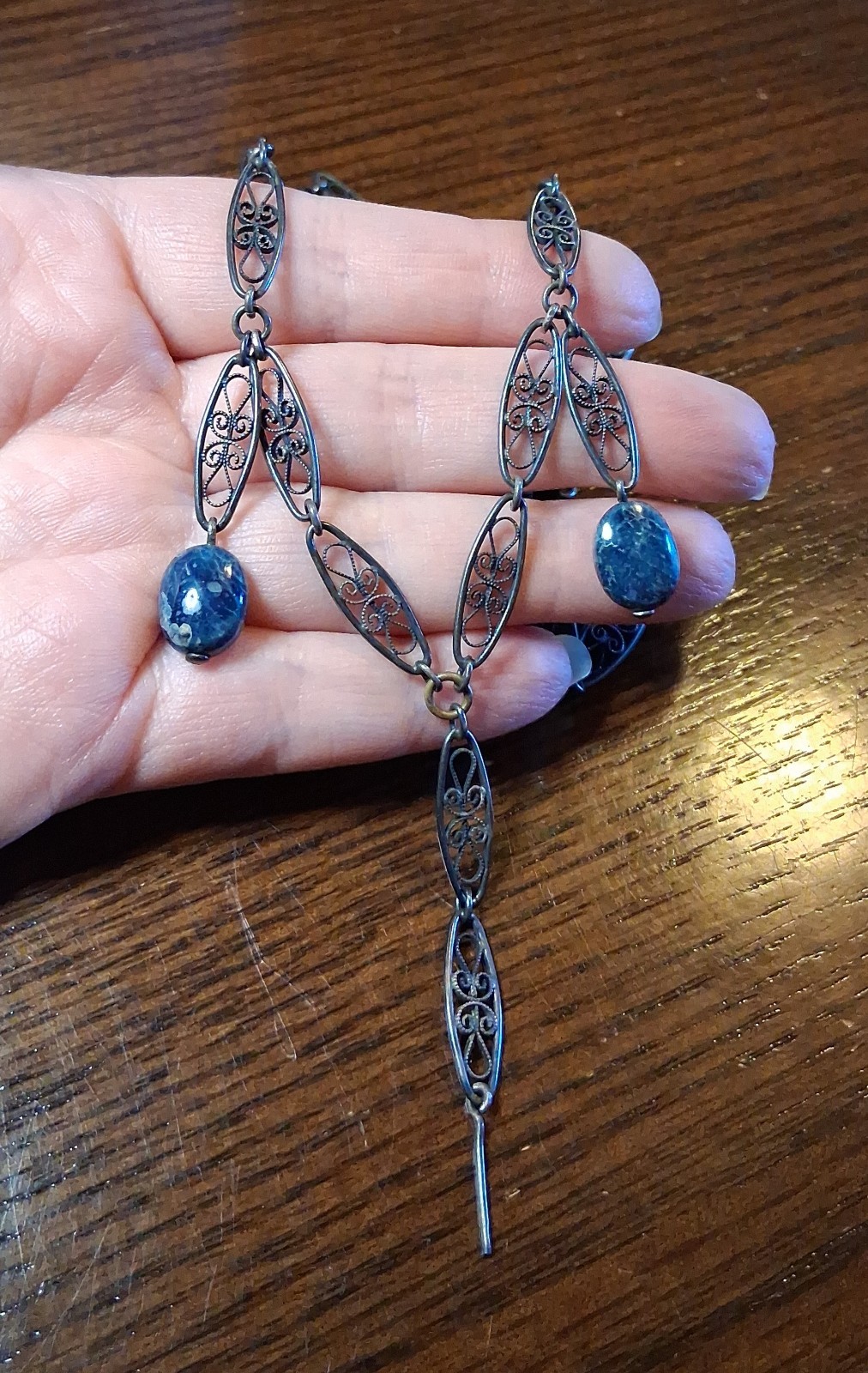 Antique Victorian 800 Silver Filigree Chain 31-32″ Missing Bead See Pics/Descrip