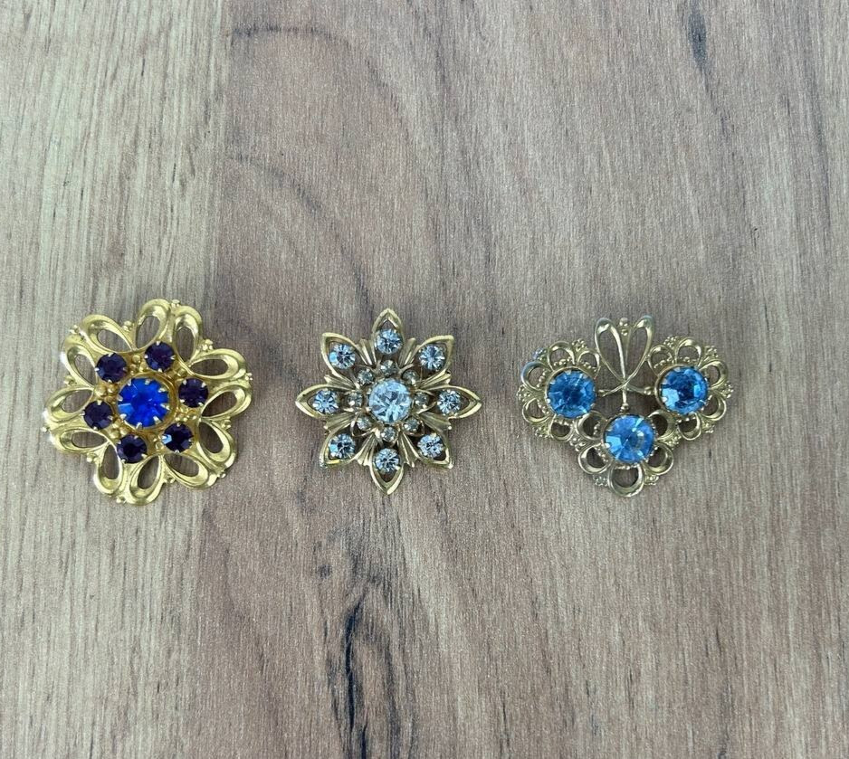Czech Republic Vintage brooch – USSR jewelry – soviet gilding 3 pcs