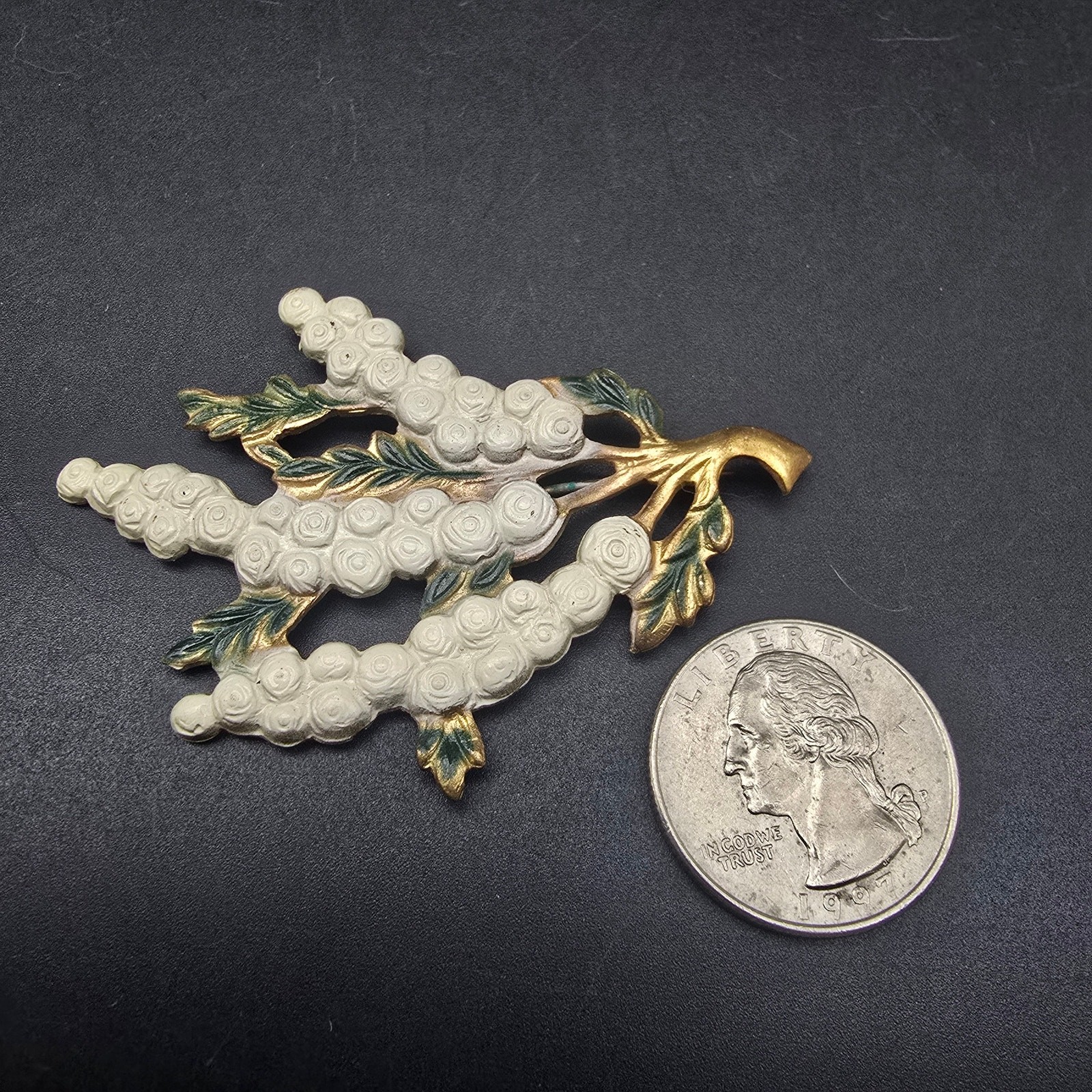 White Wisteria Flower Brooch Vintage 1920s Costume Jewelry