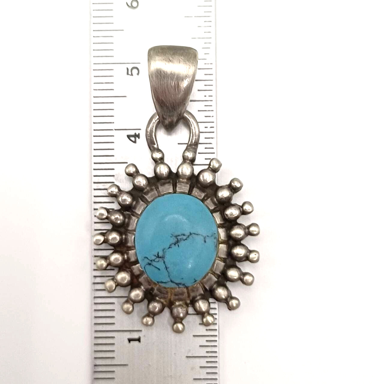 Vintage Sterling Silver Choker Turquoise Pendant Necklace 925 Ethnic Boho Jewelr