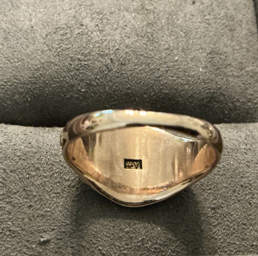 ANTIQUE ART NOUVEAU 14K Yellow Gold Oval Signet Ring Monogram GVB Size 7