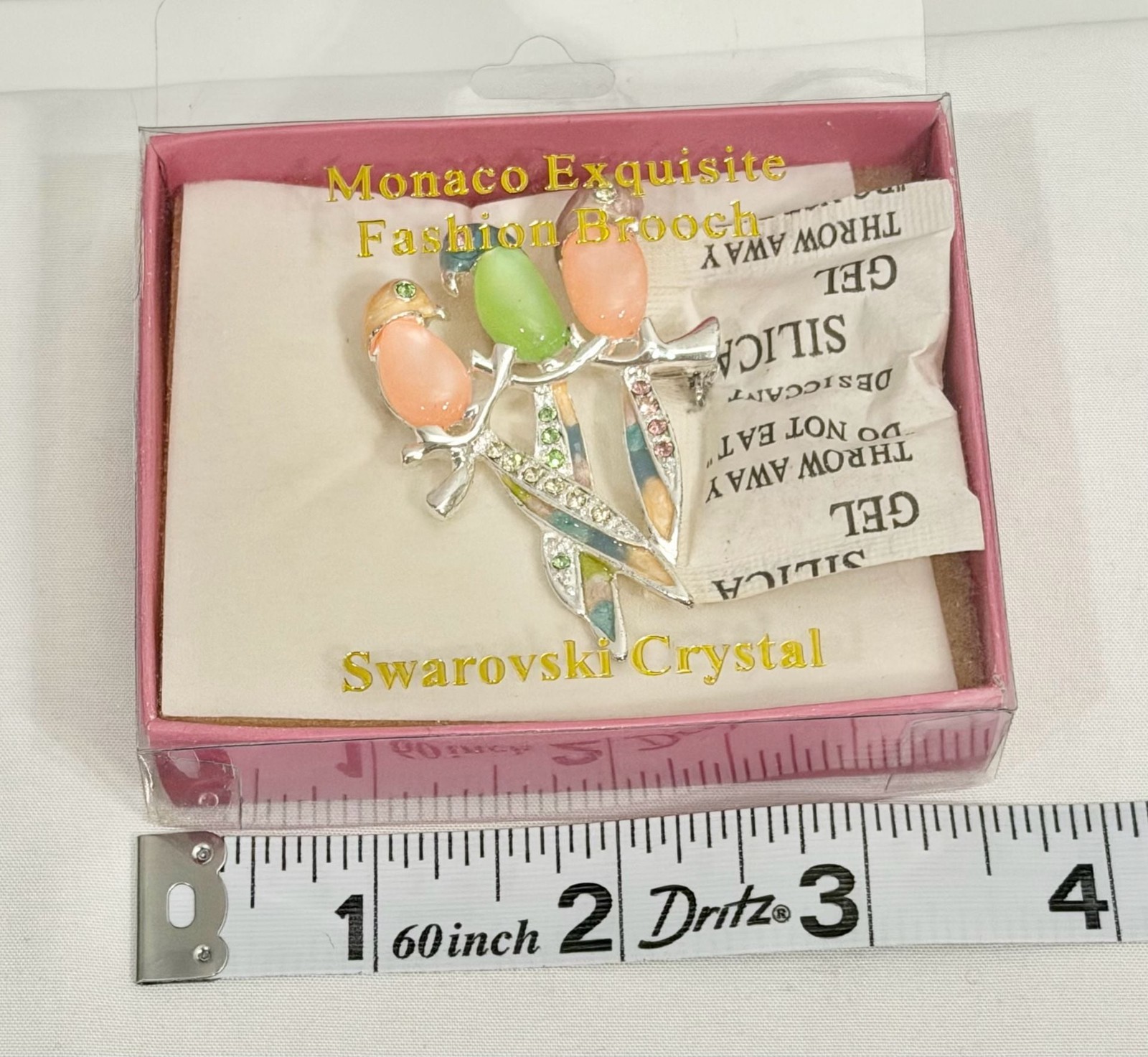 Swarovski Crystal Monaco Exquisite Brooch 3 Parrots withJelly Belly Stones