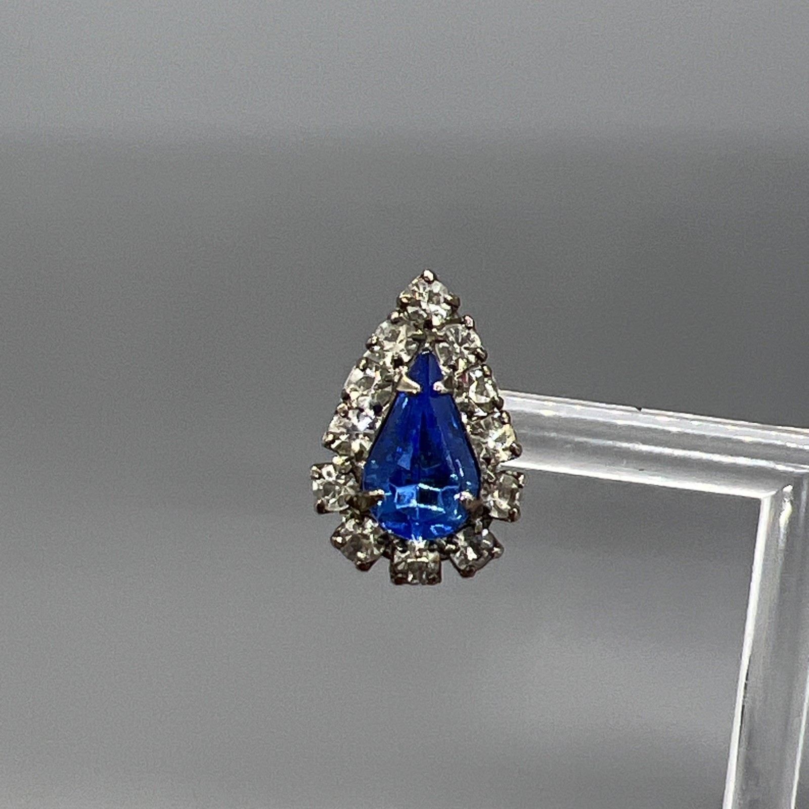 Vintage Teardrop Rhinestone Earrings Blue & Clear Crystal Accent Post Pierced El