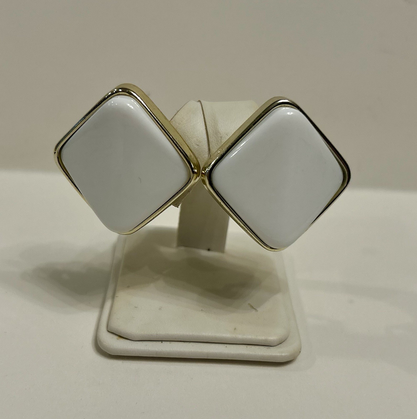 Gold And White Tone Geometric Clip On Earrings