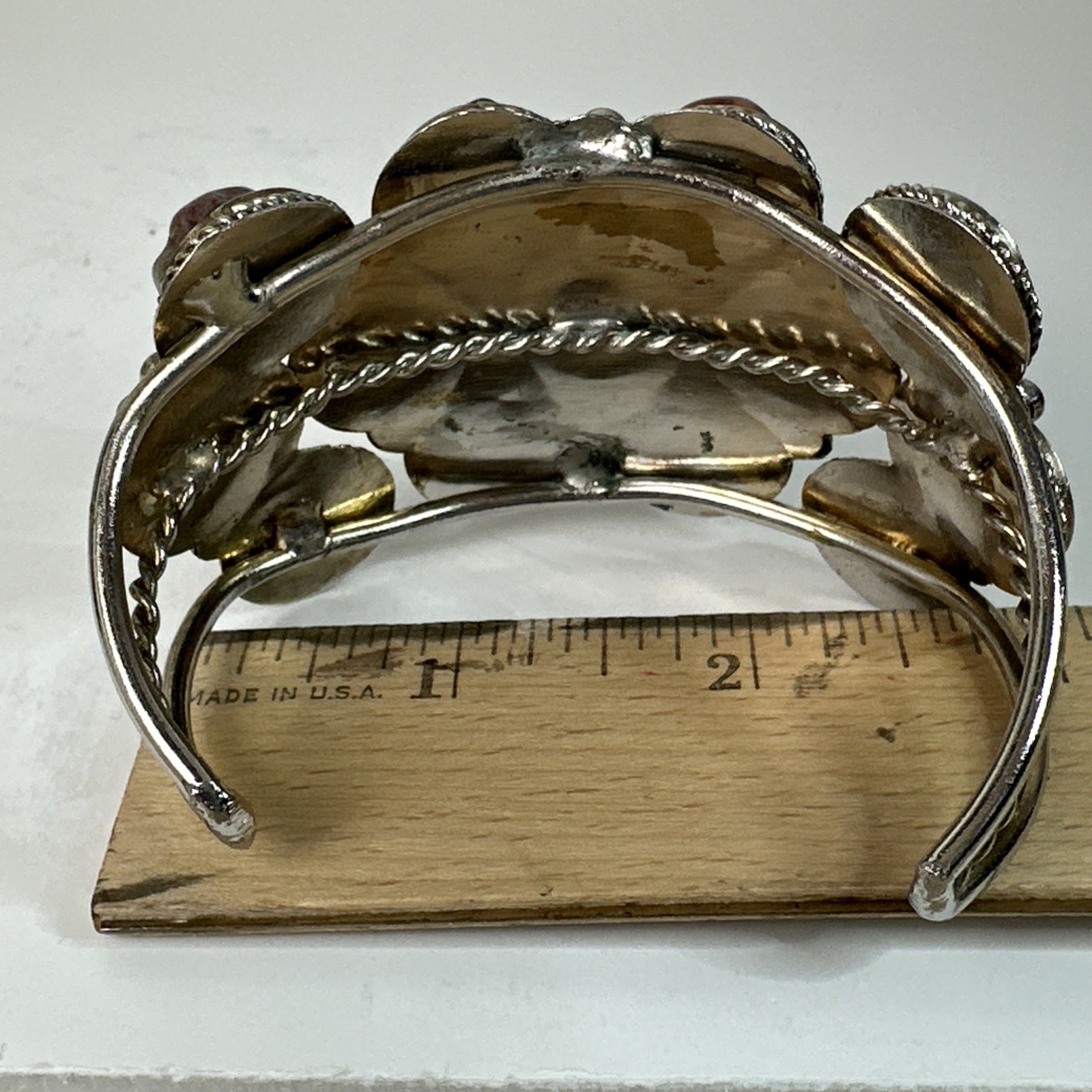 Vintage Multi Stone Agate Cuff Bracelet Silver Tone Cluster Boho Artisan
