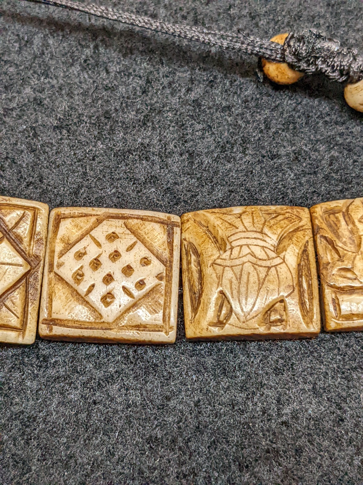 Carved Bone / Antler Beaded Tile Bracelet Tribal Boho Adjustable Ethnic Jewelry
