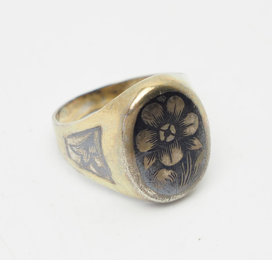 Vintage gilt 875 silver niello flowers traditional ethnic ring sz 9 Russia