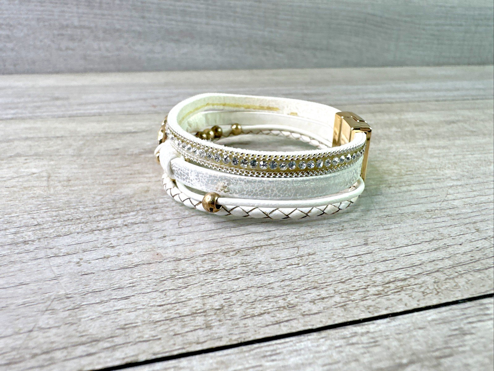 Double Circle Leather Wrap Bracelets Trendy Boho Cuff Bracelet Beads Rhinestone