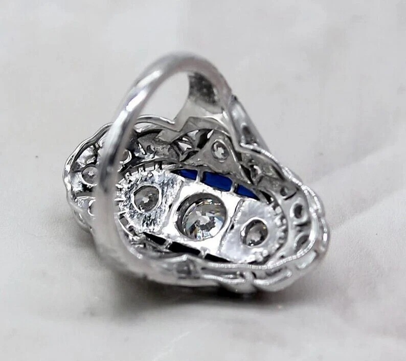 Share Art Deco Vintage Style Lab Created Diamond Wedding Anniversary 925 Silver