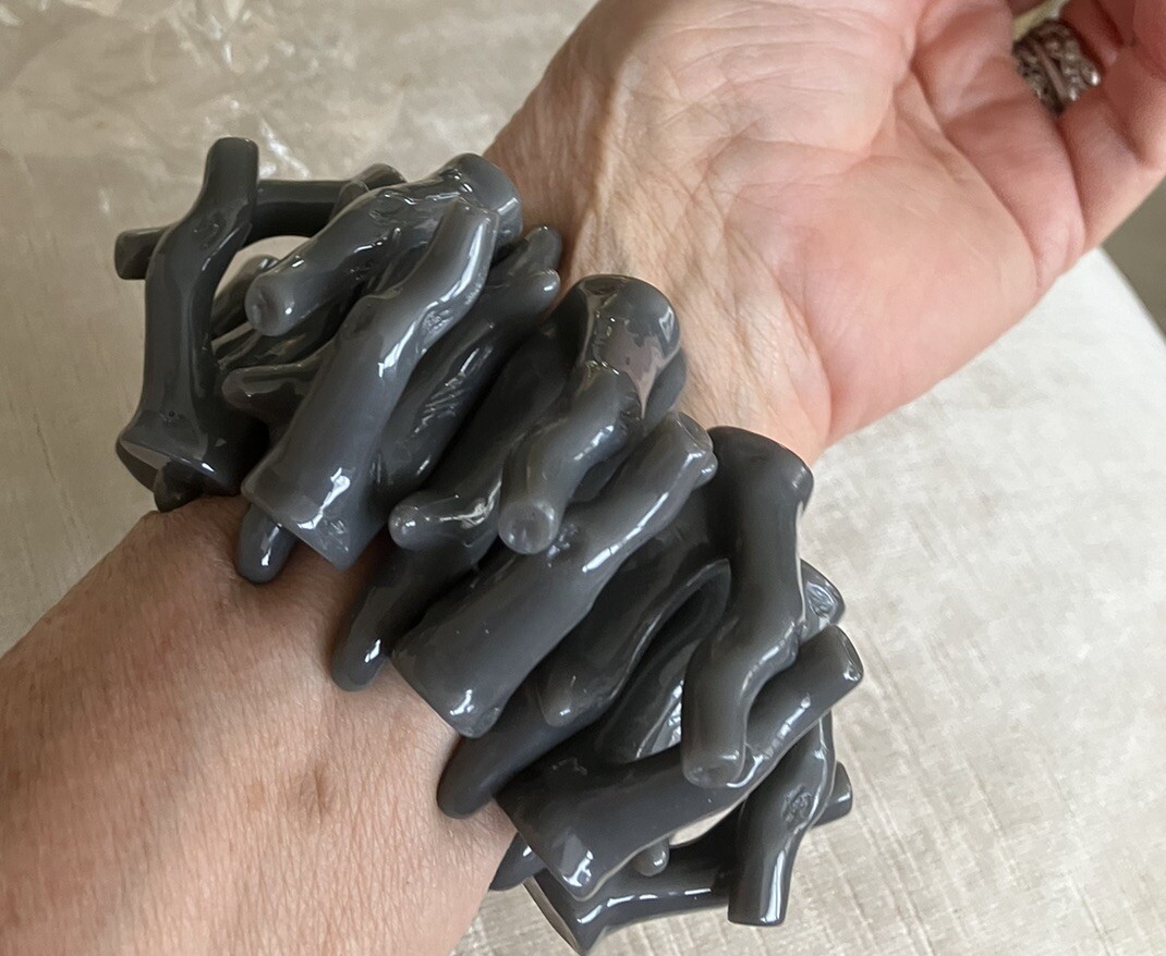Huge Dark Grey Fake Coral Lucite Resin Chunky Stretch Bracelet Bangle