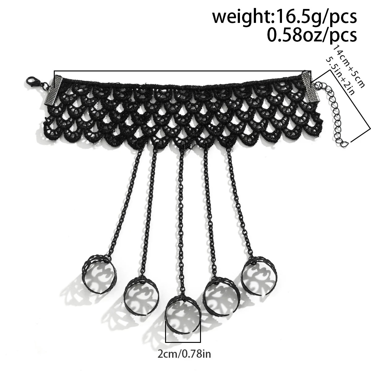 Gothic Lace Bracelet Ring Set for Women Black Chain Hand Jewelry Party Gift