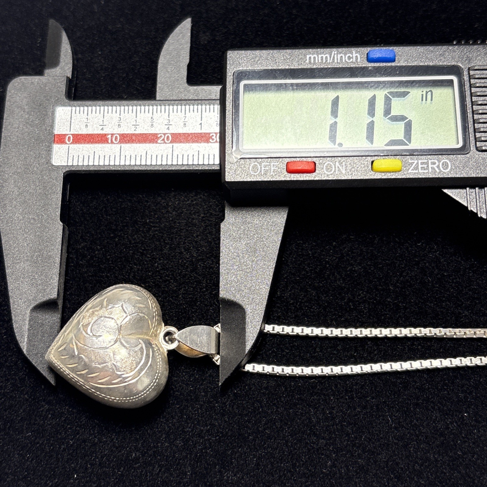 Vintage Sterling Silver Puffy Heart Pendant Necklace 20” Box Chain 925