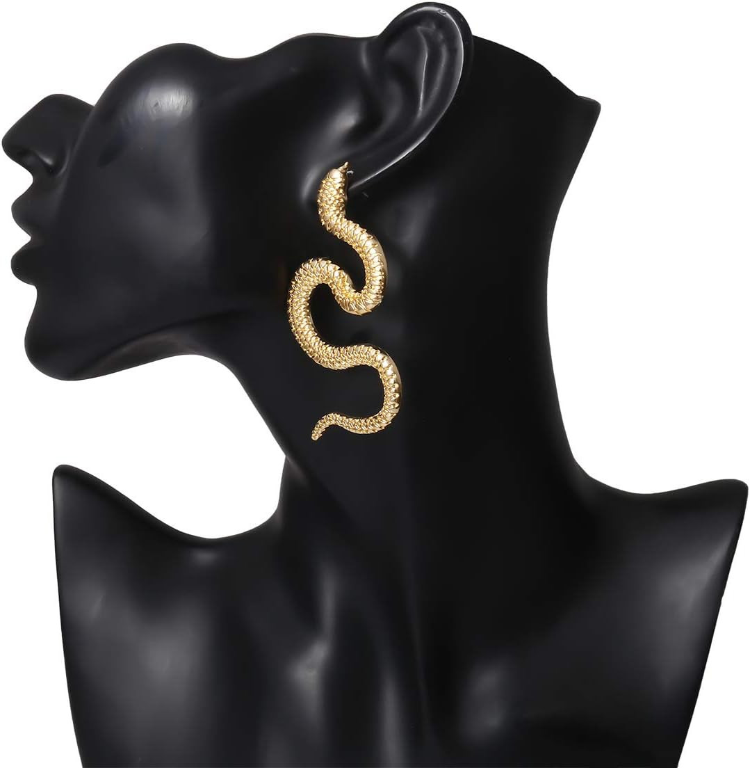 Gold Snake Earrings – Vintage Punk Minimalist Serpent Drop Dangle Trendy Long Sn