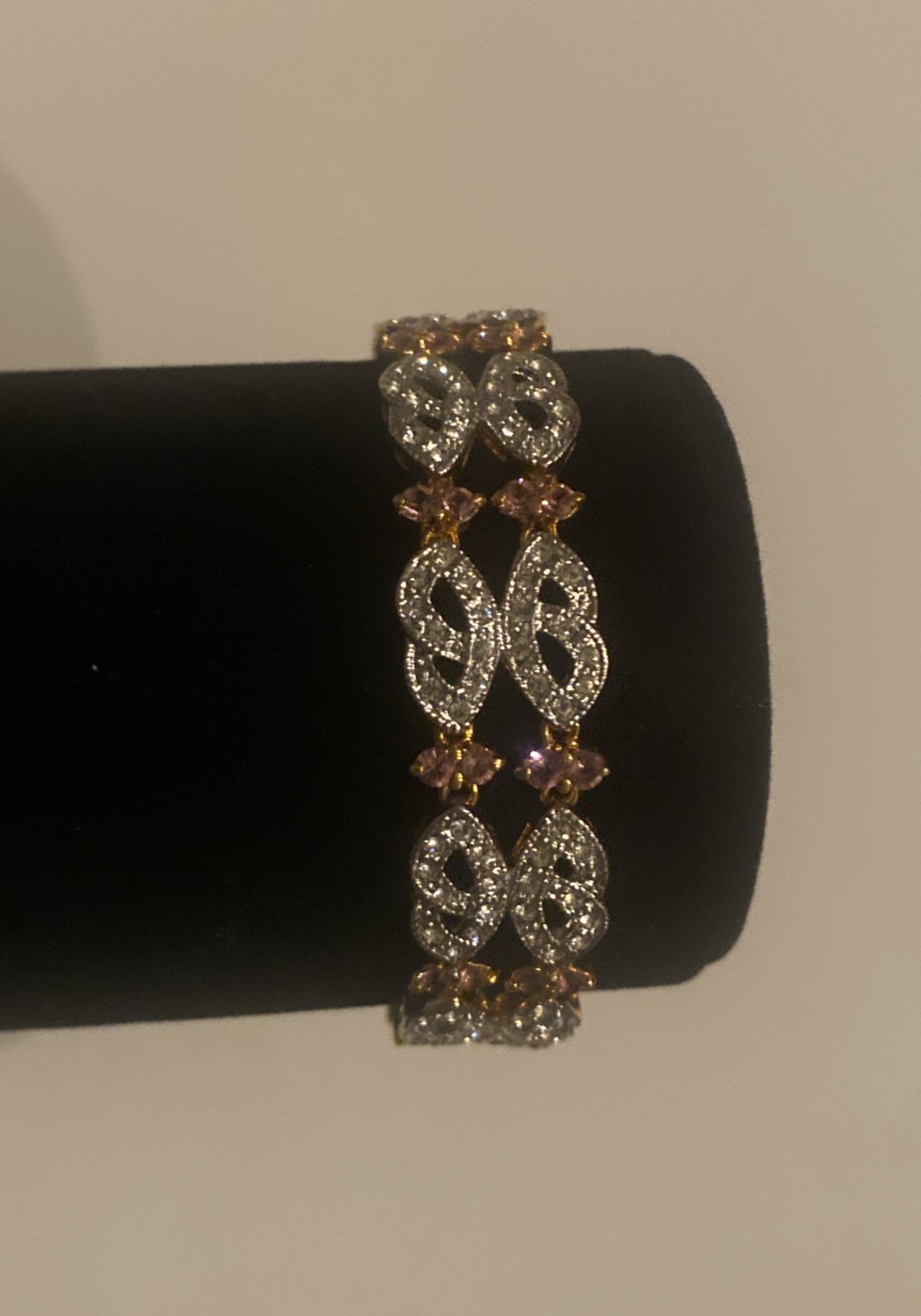 Camrose & Kross JBK Jacqueline Kennedy Pink Stones Crystal Gold Channel Bracelet