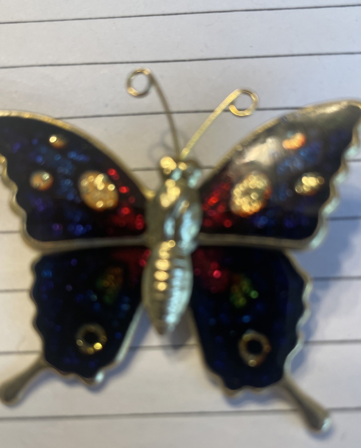 Vintage Blue Enamel Butterfly Brooch Gold Tone
