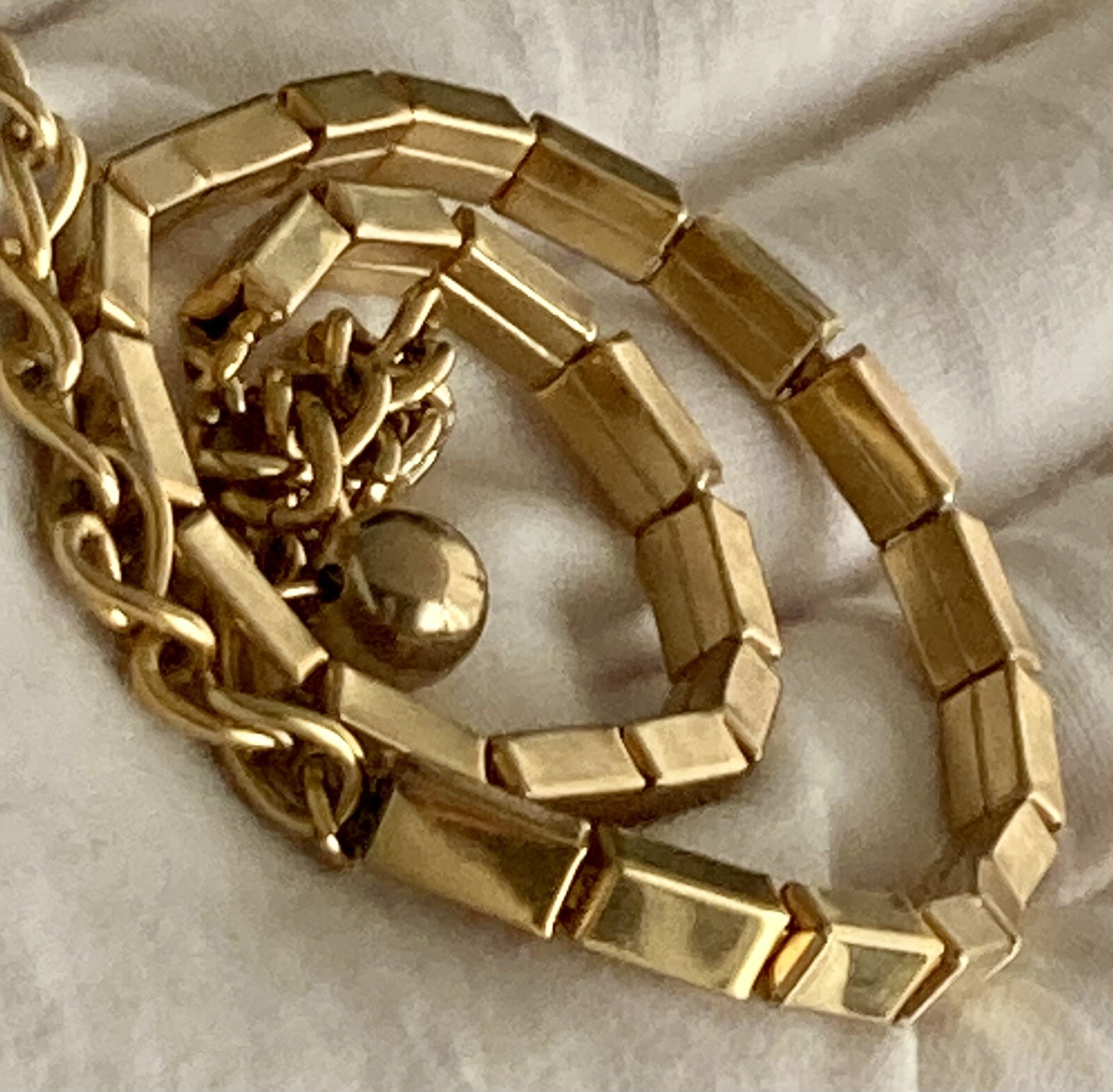 Vintage Rectangle Bar Box Link Chain Necklace 16” Gold Tone Adjustable 17.25g